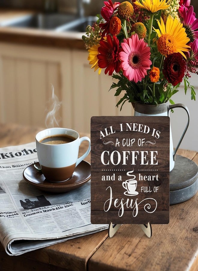 DMADNF Coffee Bar Sign Plaque Decor-A Heart Full of Jesus,Cafe Bar Accessories,Christian Rustic Wooden Tabletop Plaque with Stand, Faith Scripture Mini Counter Sign for Kitchen Coffee Station Office 5.9x5.9 - Image 4